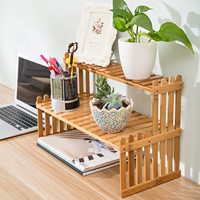 Support de plante en bambou à 2 niveaux pour table - Support léger pour pot de fleurs de bureau pour une utilisation en intérieur/extérieur et en jardin