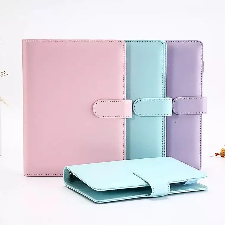 6 Ring Pink Notebook Loose Leaf Binder A5 A6 Planner Binder with PU Leather Cover