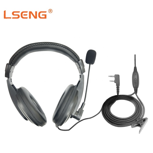 LSENG Durable Braided Wire Over-Ear Headset TK Plug Microphone for VHF UHF Two Way Radio Walkie Talkie