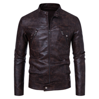 Veste en cuir solide et confortable de haute qualité pour hommes avec col montant pour la moto d'hiver, différentes couleurs disponibles