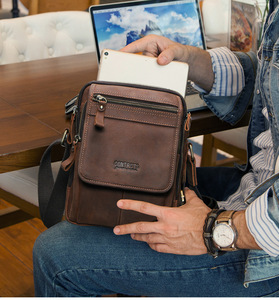 Sac bandoulière vintage en cuir Crazy Horse pour <span class=keywords><strong>homme</strong></span>, en cuir véritable, résistant à l'eau, léger, avec plusieurs fermetures éclair, sac messager d'été - Product Image 5