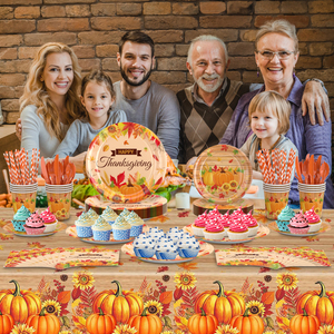 New Arrival Rustic Thanksgiving Disposable Tableware Set Paper Plates Napkins <b>Cups</b> Harvest <b>Pumpkin</b> Design Party Supplies - Product Image 5