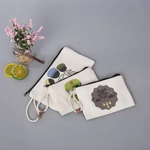 Bolsa de maquiagem em branco de algodão, bolsa para viagem com zíper, porta-moedas personalizada, pequena, grande, de tela de seda