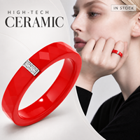 Bagues en céramique facettées rouge haute technologie avec zircon transparent dans un serti en acier inoxydable, bijoux cadeau de mariage, vente en gros OEM ODM