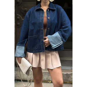 Chaqueta Vaquera con Detalle de Mangas Plegables en Color Contrastante, 100% Algodón, Abrigo para Mujer - Product Image 5