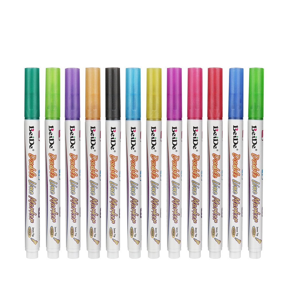 Art Marker Set 12 Colors Metallic Double Line Outline Pen