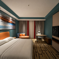 Lit d'hôtel moderne avec tête de lit capitonnée orange, taille King, pour chambre d'hôtes, mobilier de chambre d'hôtel, mobilier hôtelier contractuel