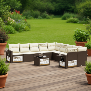 Ensemble de canapés de jardin en rotin brun et blanc crème avec coussins en mousse haute densité, design contemporain et résistant à l'eau - Product Image 2