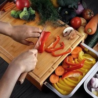 Houten snijplanken voor levensmiddelen, groothandel, met twee uittrekbare roestvrijstalen laden, geschikt voor restaurantkeukens
