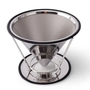 Kağıtsız Metal koni kahve damlatıcı üzerinde dökün 1-4 bardak paslanmaz çelik kahve filtresi