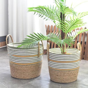 Handmade Rattan Woven <b>Basket</b> Round With Handles For Plant Storage And Organization Home Decor - Product Image 2