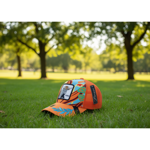 Cappello Trucker Bonne a 6 Pannelli, Traspirante, Unisex, Casual, Primavera-Estate, per Adulti, Arancione con Ricamo sul Pannello Frontale - Product Image 2