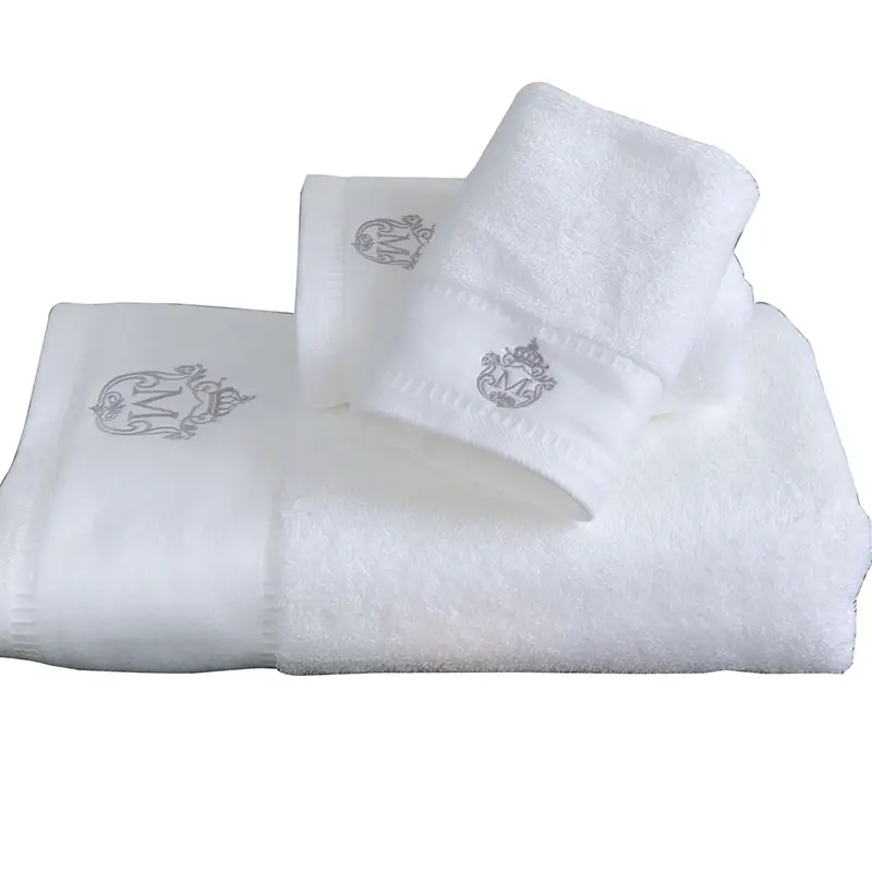 Pure white cotton towel bath towel for hotel white dobby towels with embroidery logo