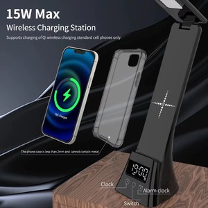 Có thể gập lại bảng nghiên cứu LED bàn đèn với sạc không dây ánh sáng ban đêm kỹ thuật số Đồng hồ báo thức cho phòng ngủ LED Đèn đọc sách - Product Image 3