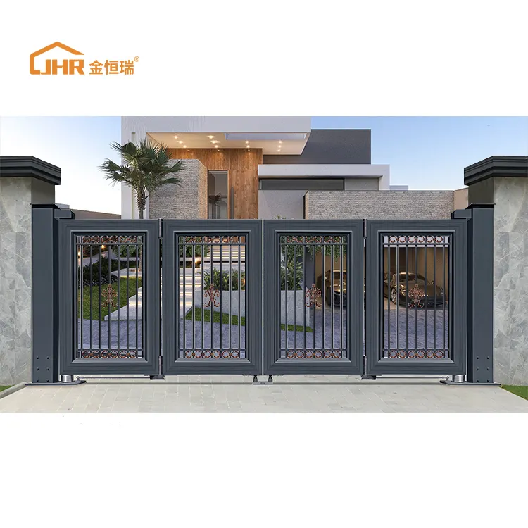 JHR ECO FRIENDLY Iron Gate Villa Courtyard Community Garden Bi Fold Steel Cast Aluminum Alloy Gate Bi Folding Gate Mechanism