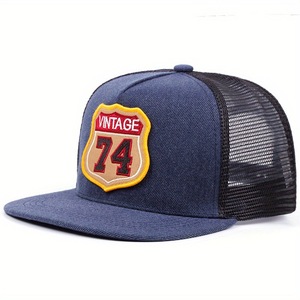 Cappello Snapback in Rete per Sport all'Aperto da Uomo, Patch Ricamata Personalizzata, Cappello da Camionista con Visiera Piatta, Vendita all'Ingrosso, 5 Pannelli in Denim - Product Image 3