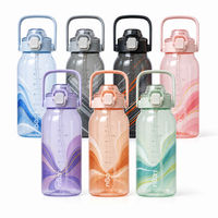 Bouteille d'eau sportive en PC de qualité alimentaire LG9127 1000ml 1500ml avec bouchon à paille à ouverture rapide et poignée de transport