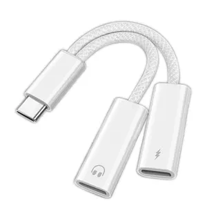 USB C Splitter a Dual Type USB C Auriculares 3 5 Jack Adaptador de audio 2 en 1 Cable de carga rápida para IOS