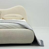 Lit double de luxe en bois, style minimaliste italien, velours crème, écologique, réglable, cadre moderne en tissu doux pour chambre principale