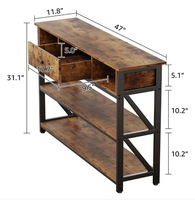 Console de salon moderne en bois avec 2 prises, 2 ports USB, 1 tiroir, 1 étagère, design étroit pour entrée et couloir