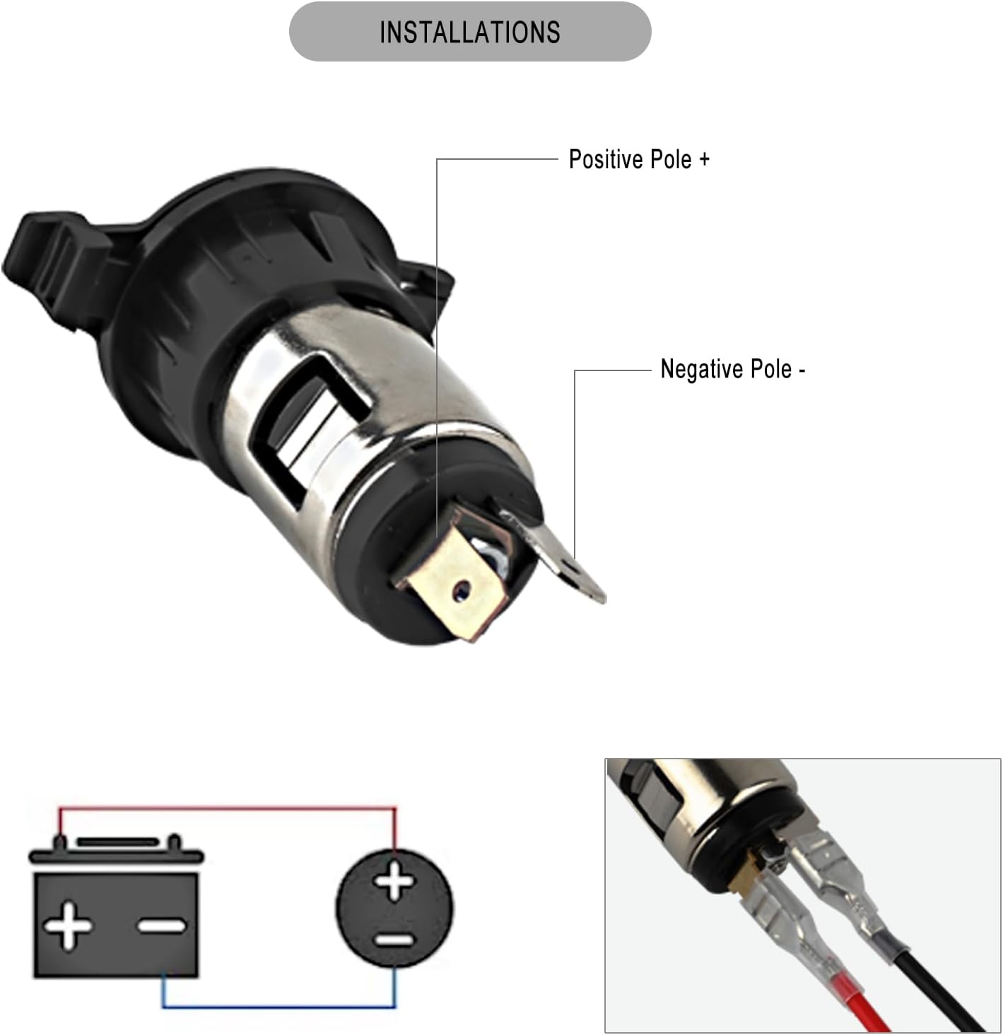 cigarette plug positive negative 2 Pack Cigarette Lighter Plug with Switch Cable Male Lighter Switch Button