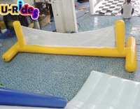Terrain de volley-ball flottant gonflable U-Rides en PVC jaune de 0,9 mm d'épaisseur, certifié CE, pour piscine, lac, plage, jeux de villégiature