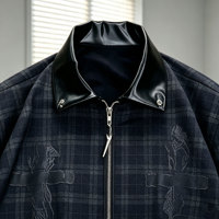 Veste courte à carreaux gothique Y2K personnalisée unisexe avec broderie croisée, streetwear, double fermeture éclair, vêtement d'extérieur décontracté 100% coton