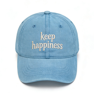 Gorra de Béisbol de Lona de Algodón Lavado Azul Claro con Bordado 'Keep Happiness', Estilo Deportivo, Ajustable, de Perfil Bajo, Tipo Dad Hat, Casual para Uso Diario - Product Image 1