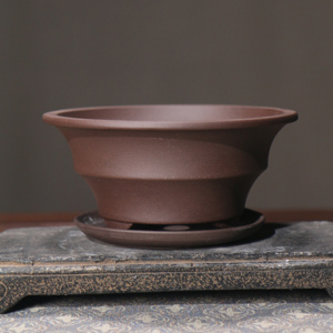 Pot à bonsaï en argile violette fait à la main, forme ronde traditionnelle, ornement de table à thé - Product Image 3