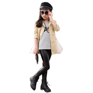 Pantalones de Cuero Negros Ajustados para Niñas, Ropa de Cuero de Diseñador de Moda - Product Image 1