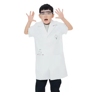 Grosir kostum Cosplay anak-anak uniseks mantel Lab putih dan set Scrub untuk anak-anak bermain peran sebagai dokter