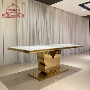 Muebles FUMAI, Mesa Moderna para Hotel con Tapa de MDF, Base de Metal Dorado, Diseño Contemporáneo para Bodas y Eventos - Product Image 6