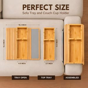 Couch Armrest Table Armrest Tray 2-in-1 Foldable Sofa <strong>Arm</strong> Tray with Cup Holder Clip-On Couch <strong>Caddy</strong> for Remotes Phone Drink Snack - Product Image 5