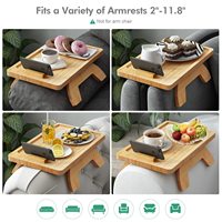 Tablette de canapé pliable en bambou avec finition laquée, rangement pour salon, support de téléphone à clip