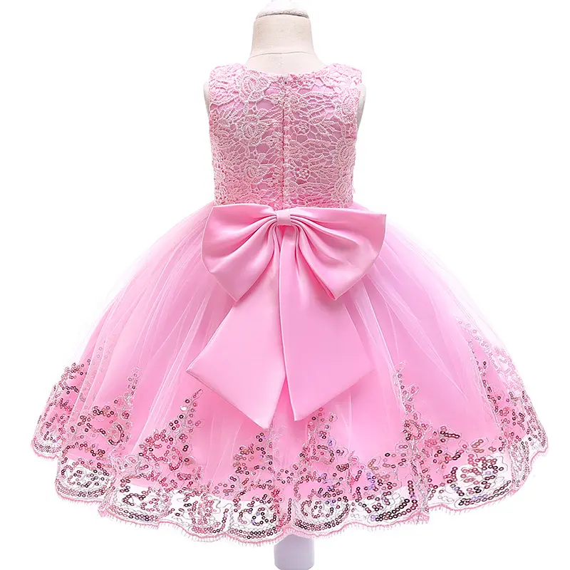 New Flowers Girl Withe Dresses Baby Infant Clothing Birthday Party Formal Lace Baby Dress Flower Girl Dress With Bow