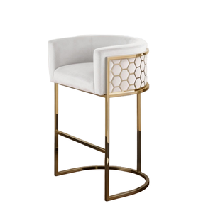 Tabouret de bar moderne avec structure en métal doré et siège rembourré, chaise de bar de luxe à hauteur de comptoir pour îlot de cuisine et bar à domicile - Product Image 2