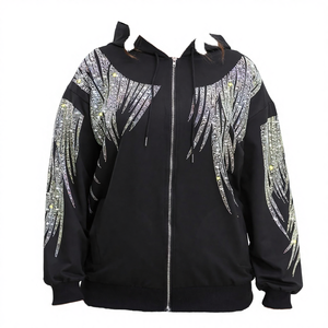 Sudadera con Capucha Personalizable de Alta Calidad para Mujer, con Cremallera de Pedrería, Transpirable, 100% Algodón de Felpa para Invierno y Otoño - Product Image 4