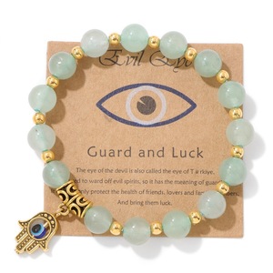 Bracelet porte-bonheur œil maléfique et main de Hamsa, bracelet bohème en pierre de protection avec carte, bracelet extensible en pierres précieuses, bijoux œil maléfique - Product Image 4