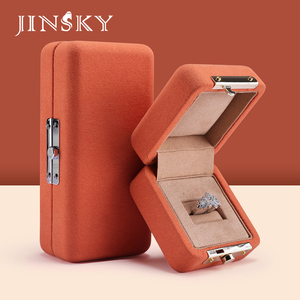 JINSKY Luxury Velvet Jewelry Case Custom Logo Wholesale Snap Closure Elegant Gift <b>Box</b> for <b>Rings</b> and Necklaces - Product Image 3
