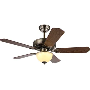 Ventilador de techo colgante con luz LED, 5 aspas de madera de 42 pulgadas para interior, con Control remoto, estilo clásico, bronce