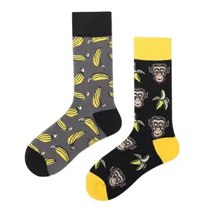 Coloridos calcetines divertidos de algodón peinado, con estampados de animales, plátano, Mono