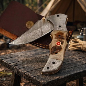 Couteau pliant industriel haut de gamme 7 pouces en acier Damas fait main avec poignée en corne de bélier et bolster en Damas, couteau pliant personnalisé pour l'extérieur - Product Image 2