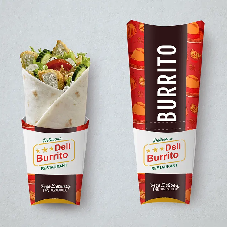 Özel paket yastık şekilli tavuk rulo tek kullanımlık Shawarma Tacos Burrito Wrap ambalaj kutusu