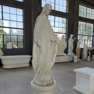 手彫りの等身大屋外の宗教的な白い大理石の聖母マリアの彫刻、芸術的な彫刻 - Product Image 5