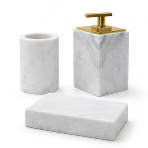 Juego de Accesorios de Baño de Mármol Blanco Jazz, Dispensador de Jabón de Mármol Blanco Natural, Accesorios de Baño Blancos y Grises - Product Image 1