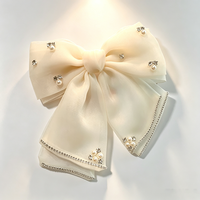 Barrette à cheveux élégante coréenne en organza avec grand nœud, décorée de perles et strass, pour femme, accessoire capillaire pour l'arrière de la tête, style doux et raffiné