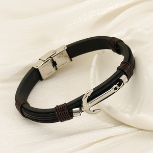 Cross Stainless Steel Leather Bracelet Men Double Layer Rope Jewelry Gift - Product Image 4