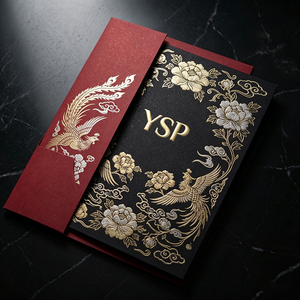 Carte d'invitation de <span class=keywords><strong>mariage</strong></span> orientale de luxe personnalisée, dorée et argentée, avec motif Phénix, pour cartes de vœux de poche, idéale pour les galas asiatiques VIP - Product Image 1