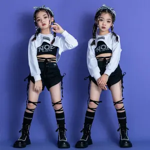 Trajes de calle Kpop de concierto para niños, ropa de Hip Hop, camisa blanca, Tops, Mini pantalones cortos para niñas, traje de baile de Jazz para adolescentes, ropa de espectáculo