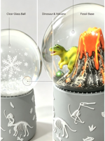 Globe à neige à thème dinosaure en résine polie avec impression numérique, scène de Noël, décoration pour boutique de cadeaux, vente en gros
